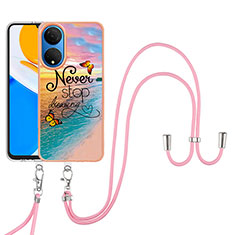 Handyhülle Silikon Hülle Gummi Schutzhülle Flexible Modisch Muster mit Schlüsselband Lanyard Y03B für Huawei Honor X7 Plusfarbig