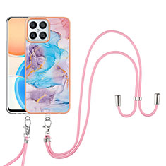 Handyhülle Silikon Hülle Gummi Schutzhülle Flexible Modisch Muster mit Schlüsselband Lanyard Y03B für Huawei Honor X8 4G Blau