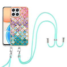 Handyhülle Silikon Hülle Gummi Schutzhülle Flexible Modisch Muster mit Schlüsselband Lanyard Y03B für Huawei Honor X8 4G Bunt