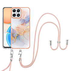 Handyhülle Silikon Hülle Gummi Schutzhülle Flexible Modisch Muster mit Schlüsselband Lanyard Y03B für Huawei Honor X8 4G Helles Lila