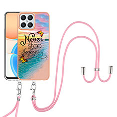 Handyhülle Silikon Hülle Gummi Schutzhülle Flexible Modisch Muster mit Schlüsselband Lanyard Y03B für Huawei Honor X8 4G Plusfarbig