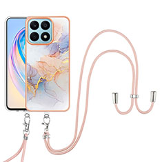 Handyhülle Silikon Hülle Gummi Schutzhülle Flexible Modisch Muster mit Schlüsselband Lanyard Y03B für Huawei Honor X8a 4G Helles Lila