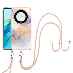 Handyhülle Silikon Hülle Gummi Schutzhülle Flexible Modisch Muster mit Schlüsselband Lanyard Y03B für Huawei Honor X9a 5G Helles Lila