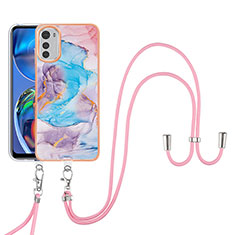 Handyhülle Silikon Hülle Gummi Schutzhülle Flexible Modisch Muster mit Schlüsselband Lanyard Y03B für Motorola Moto E32 Blau