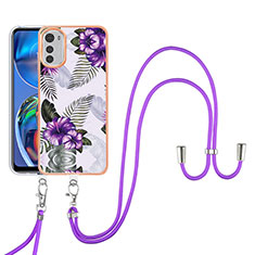 Handyhülle Silikon Hülle Gummi Schutzhülle Flexible Modisch Muster mit Schlüsselband Lanyard Y03B für Motorola Moto E32 Violett