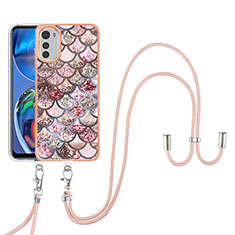 Handyhülle Silikon Hülle Gummi Schutzhülle Flexible Modisch Muster mit Schlüsselband Lanyard Y03B für Motorola Moto E32s Braun