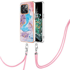 Handyhülle Silikon Hülle Gummi Schutzhülle Flexible Modisch Muster mit Schlüsselband Lanyard Y03B für OnePlus 10T 5G Blau