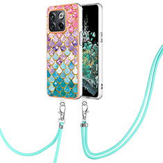 Handyhülle Silikon Hülle Gummi Schutzhülle Flexible Modisch Muster mit Schlüsselband Lanyard Y03B für OnePlus 10T 5G Bunt