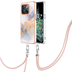 Handyhülle Silikon Hülle Gummi Schutzhülle Flexible Modisch Muster mit Schlüsselband Lanyard Y03B für OnePlus 10T 5G Helles Lila