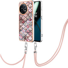 Handyhülle Silikon Hülle Gummi Schutzhülle Flexible Modisch Muster mit Schlüsselband Lanyard Y03B für OnePlus 11 5G Braun