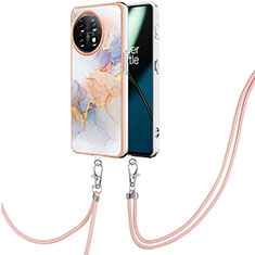 Handyhülle Silikon Hülle Gummi Schutzhülle Flexible Modisch Muster mit Schlüsselband Lanyard Y03B für OnePlus 11 5G Helles Lila