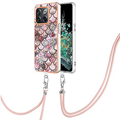 Handyhülle Silikon Hülle Gummi Schutzhülle Flexible Modisch Muster mit Schlüsselband Lanyard Y03B für OnePlus Ace Pro 5G Braun