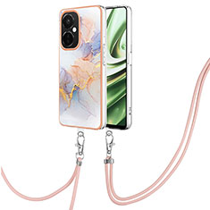 Handyhülle Silikon Hülle Gummi Schutzhülle Flexible Modisch Muster mit Schlüsselband Lanyard Y03B für OnePlus Nord CE 3 5G Helles Lila