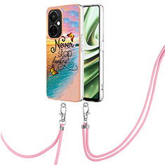 Handyhülle Silikon Hülle Gummi Schutzhülle Flexible Modisch Muster mit Schlüsselband Lanyard Y03B für OnePlus Nord CE 3 5G Plusfarbig