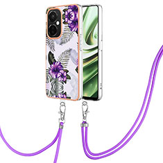 Handyhülle Silikon Hülle Gummi Schutzhülle Flexible Modisch Muster mit Schlüsselband Lanyard Y03B für OnePlus Nord CE 3 5G Violett