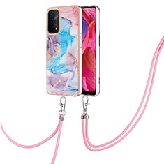 Handyhülle Silikon Hülle Gummi Schutzhülle Flexible Modisch Muster mit Schlüsselband Lanyard Y03B für OnePlus Nord N200 5G Blau