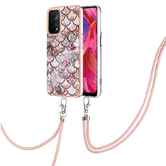 Handyhülle Silikon Hülle Gummi Schutzhülle Flexible Modisch Muster mit Schlüsselband Lanyard Y03B für OnePlus Nord N200 5G Braun