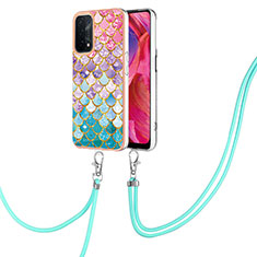 Handyhülle Silikon Hülle Gummi Schutzhülle Flexible Modisch Muster mit Schlüsselband Lanyard Y03B für OnePlus Nord N200 5G Bunt