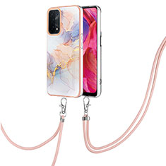 Handyhülle Silikon Hülle Gummi Schutzhülle Flexible Modisch Muster mit Schlüsselband Lanyard Y03B für OnePlus Nord N200 5G Helles Lila