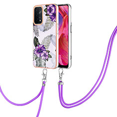 Handyhülle Silikon Hülle Gummi Schutzhülle Flexible Modisch Muster mit Schlüsselband Lanyard Y03B für OnePlus Nord N200 5G Violett