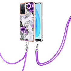 Handyhülle Silikon Hülle Gummi Schutzhülle Flexible Modisch Muster mit Schlüsselband Lanyard Y03B für Oppo A55 5G Violett