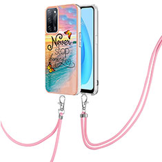 Handyhülle Silikon Hülle Gummi Schutzhülle Flexible Modisch Muster mit Schlüsselband Lanyard Y03B für Oppo A56 5G Plusfarbig