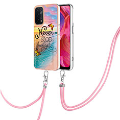 Handyhülle Silikon Hülle Gummi Schutzhülle Flexible Modisch Muster mit Schlüsselband Lanyard Y03B für Oppo A93 5G Plusfarbig