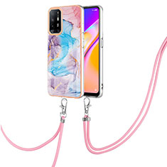 Handyhülle Silikon Hülle Gummi Schutzhülle Flexible Modisch Muster mit Schlüsselband Lanyard Y03B für Oppo A94 5G Blau