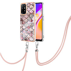 Handyhülle Silikon Hülle Gummi Schutzhülle Flexible Modisch Muster mit Schlüsselband Lanyard Y03B für Oppo A94 5G Braun