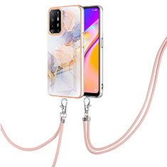 Handyhülle Silikon Hülle Gummi Schutzhülle Flexible Modisch Muster mit Schlüsselband Lanyard Y03B für Oppo A94 5G Helles Lila