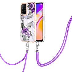 Handyhülle Silikon Hülle Gummi Schutzhülle Flexible Modisch Muster mit Schlüsselband Lanyard Y03B für Oppo A94 5G Violett