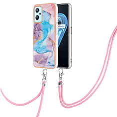 Handyhülle Silikon Hülle Gummi Schutzhülle Flexible Modisch Muster mit Schlüsselband Lanyard Y03B für Oppo A96 4G Blau