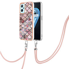 Handyhülle Silikon Hülle Gummi Schutzhülle Flexible Modisch Muster mit Schlüsselband Lanyard Y03B für Oppo A96 4G Braun