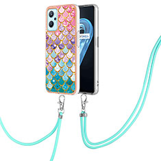 Handyhülle Silikon Hülle Gummi Schutzhülle Flexible Modisch Muster mit Schlüsselband Lanyard Y03B für Oppo A96 4G Bunt