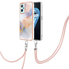 Handyhülle Silikon Hülle Gummi Schutzhülle Flexible Modisch Muster mit Schlüsselband Lanyard Y03B für Oppo A96 4G Helles Lila