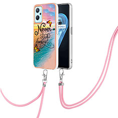 Handyhülle Silikon Hülle Gummi Schutzhülle Flexible Modisch Muster mit Schlüsselband Lanyard Y03B für Oppo A96 4G Plusfarbig