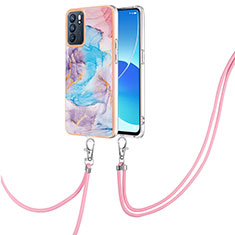 Handyhülle Silikon Hülle Gummi Schutzhülle Flexible Modisch Muster mit Schlüsselband Lanyard Y03B für Oppo Reno6 5G Blau