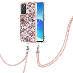 Handyhülle Silikon Hülle Gummi Schutzhülle Flexible Modisch Muster mit Schlüsselband Lanyard Y03B für Oppo Reno6 5G Braun