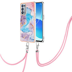 Handyhülle Silikon Hülle Gummi Schutzhülle Flexible Modisch Muster mit Schlüsselband Lanyard Y03B für Oppo Reno6 Pro 5G Blau