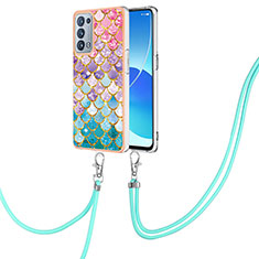 Handyhülle Silikon Hülle Gummi Schutzhülle Flexible Modisch Muster mit Schlüsselband Lanyard Y03B für Oppo Reno6 Pro 5G Bunt