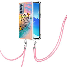 Handyhülle Silikon Hülle Gummi Schutzhülle Flexible Modisch Muster mit Schlüsselband Lanyard Y03B für Oppo Reno6 Pro 5G Plusfarbig