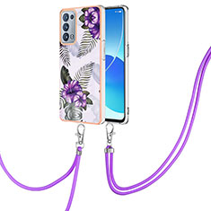 Handyhülle Silikon Hülle Gummi Schutzhülle Flexible Modisch Muster mit Schlüsselband Lanyard Y03B für Oppo Reno6 Pro 5G Violett