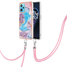 Handyhülle Silikon Hülle Gummi Schutzhülle Flexible Modisch Muster mit Schlüsselband Lanyard Y03B für Realme 9 4G Blau