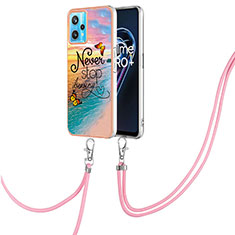 Handyhülle Silikon Hülle Gummi Schutzhülle Flexible Modisch Muster mit Schlüsselband Lanyard Y03B für Realme 9 4G Plusfarbig