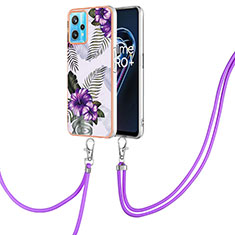 Handyhülle Silikon Hülle Gummi Schutzhülle Flexible Modisch Muster mit Schlüsselband Lanyard Y03B für Realme 9 4G Violett