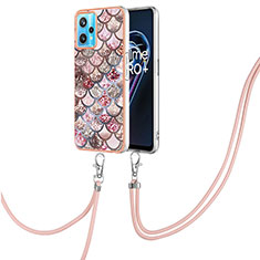 Handyhülle Silikon Hülle Gummi Schutzhülle Flexible Modisch Muster mit Schlüsselband Lanyard Y03B für Realme 9 5G Braun