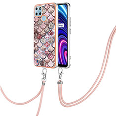 Handyhülle Silikon Hülle Gummi Schutzhülle Flexible Modisch Muster mit Schlüsselband Lanyard Y03B für Realme C21Y Braun