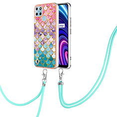 Handyhülle Silikon Hülle Gummi Schutzhülle Flexible Modisch Muster mit Schlüsselband Lanyard Y03B für Realme C21Y Bunt