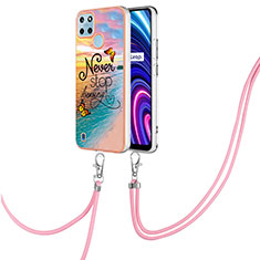 Handyhülle Silikon Hülle Gummi Schutzhülle Flexible Modisch Muster mit Schlüsselband Lanyard Y03B für Realme C21Y Plusfarbig