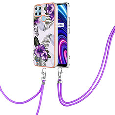 Handyhülle Silikon Hülle Gummi Schutzhülle Flexible Modisch Muster mit Schlüsselband Lanyard Y03B für Realme C21Y Violett